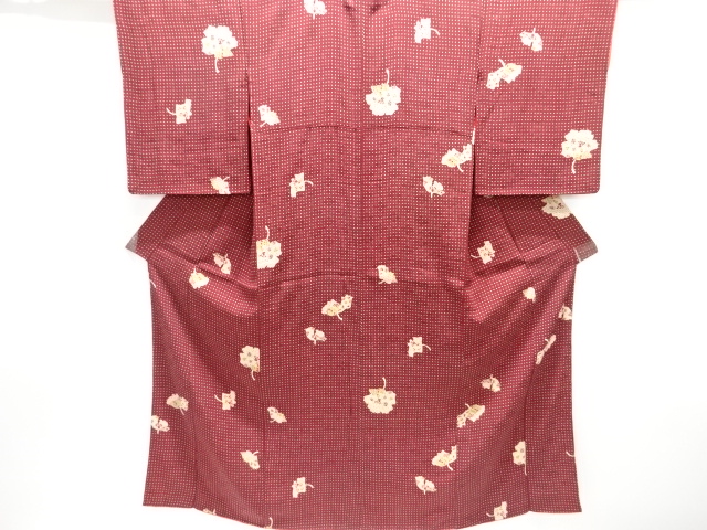 JAPANESE KIMONO / ANTIQUE MON KINSHA FLOWER PATTERN KIMONO